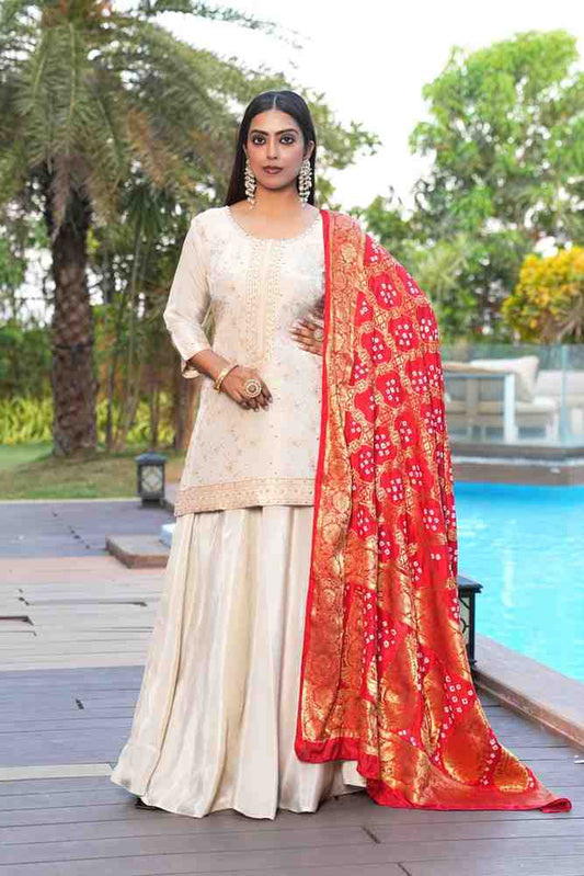 White Red color Sequence & Thread work Designer Wedding Lehenga Choli For Wedding Function BL1287