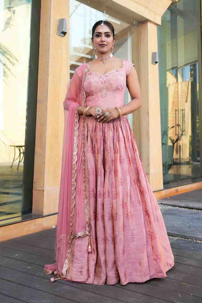Pink Peach color Sequence & Thread Embroidery work Designer Lehenga Choli for Wedding Function BL1396