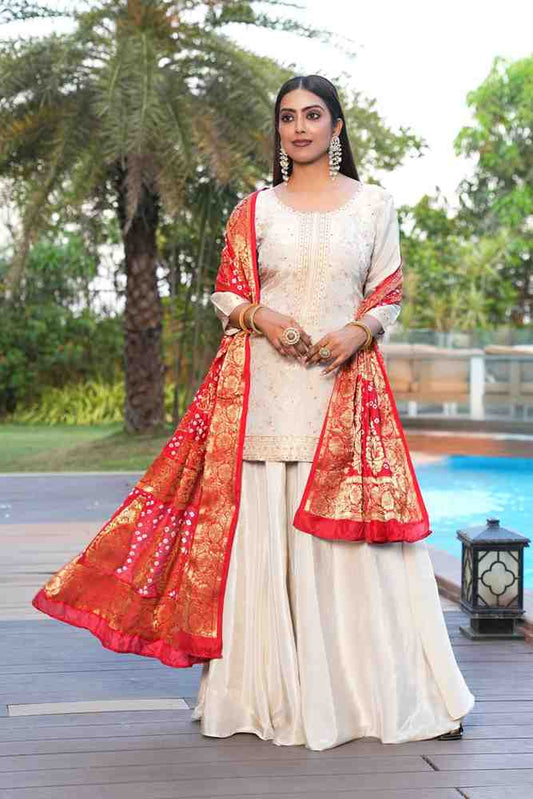 White Red color Sequence & Thread work Designer Wedding Lehenga Choli For Wedding Function BL1287