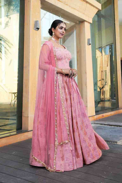 Pink Peach color Sequence & Thread Embroidery work Designer Lehenga Choli for Wedding Function BL1396