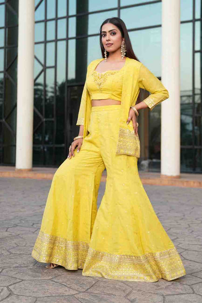 Yellow color Georgette Embroidery work Designer Lehenga Choli for Any Function BL1370