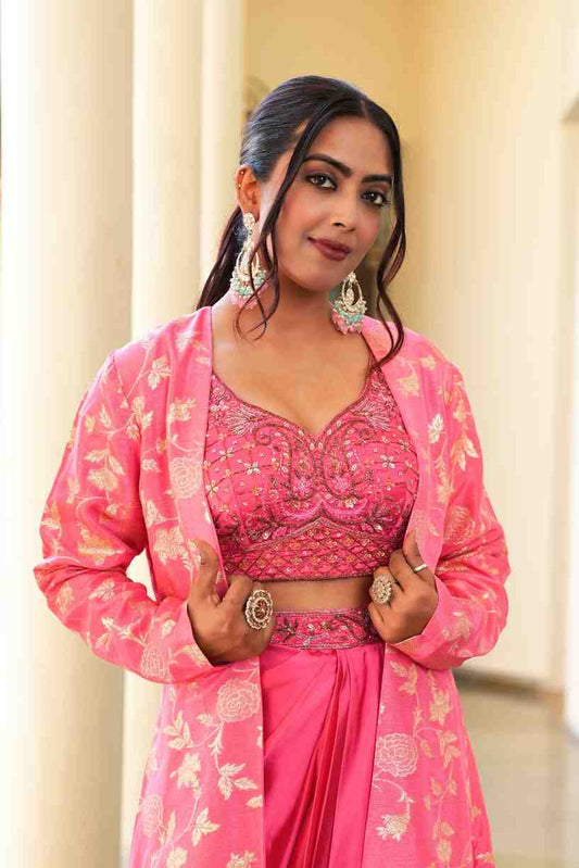 Pink color Real Mirror Embroidery work Designer Lehenga Choli for Wedding Function BL1469
