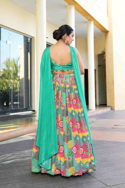 Green color Hand Embroidery machine work Designer Lehenga Choli for Wedding Function BL1568