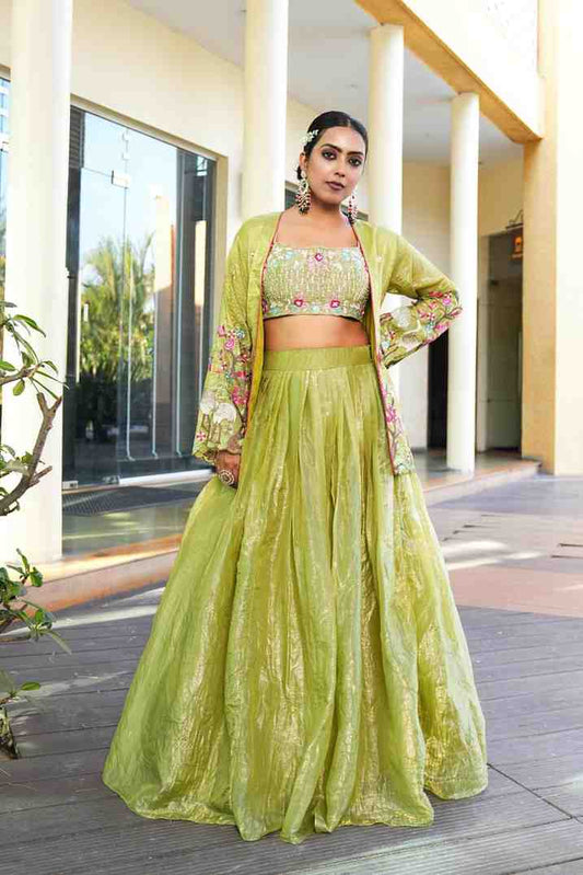 Parrot Green color Sequence Thread work Designer Wedding Lehenga Choli For Wedding Function BL1487