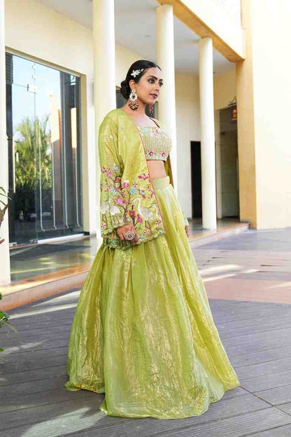 Parrot Green color Sequence Thread work Designer Wedding Lehenga Choli For Wedding Function BL1487