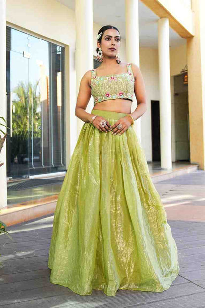 Parrot Green color Sequence Thread work Designer Wedding Lehenga Choli For Wedding Function BL1487