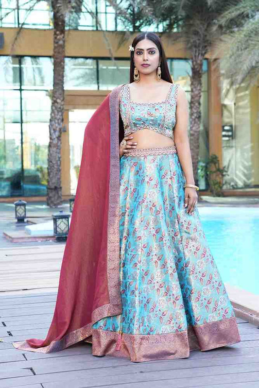 Parrot green color sequence thread work designer wedding lehenga choli for wedding function bl1487