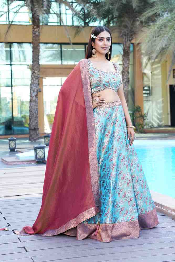Parrot green color sequence thread work designer wedding lehenga choli for wedding function bl1487