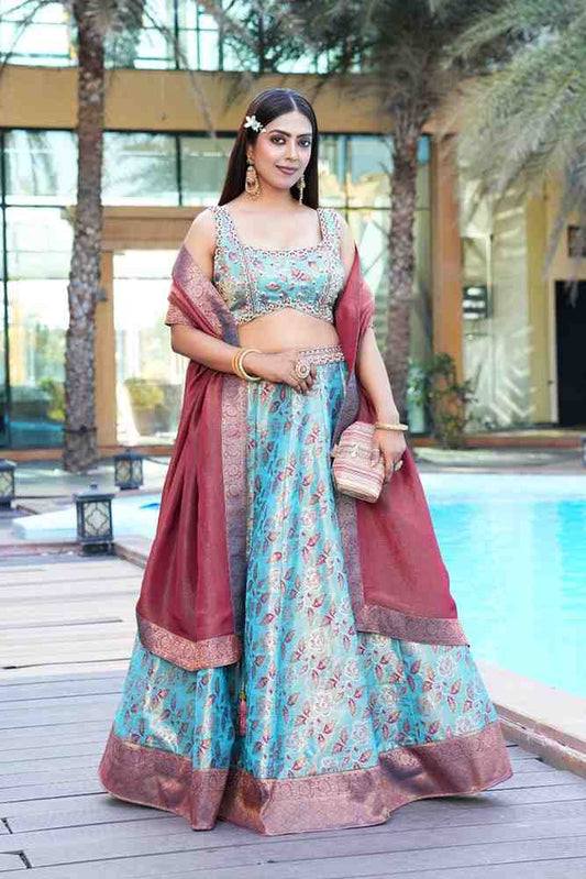 Parrot green color sequence thread work designer wedding lehenga choli for wedding function bl1487