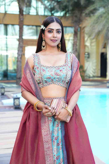 Parrot green color sequence thread work designer wedding lehenga choli for wedding function bl1487