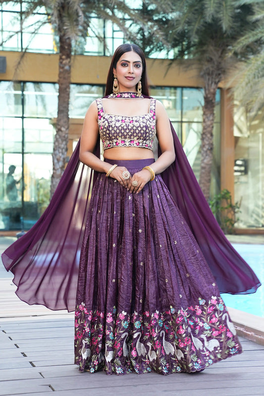 Dark Purple color Sequence Embroidery work Designer Lehenga Choli for Wedding Function BL1413