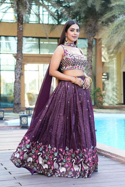 Dark Purple color Sequence Embroidery work Designer Lehenga Choli for Wedding Function BL1413