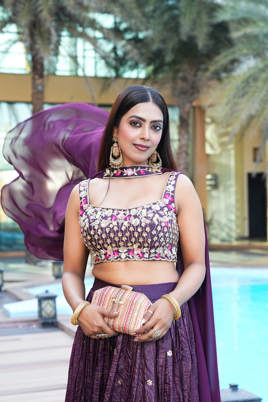 Dark Purple color Sequence Embroidery work Designer Lehenga Choli for Wedding Function BL1413