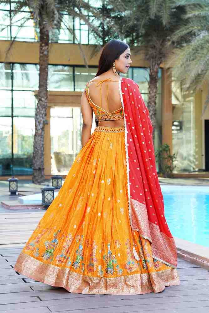 Dark Yellow color Zari Thread Embroidery work Designer Lehenga Choli for Any Function BL1462
