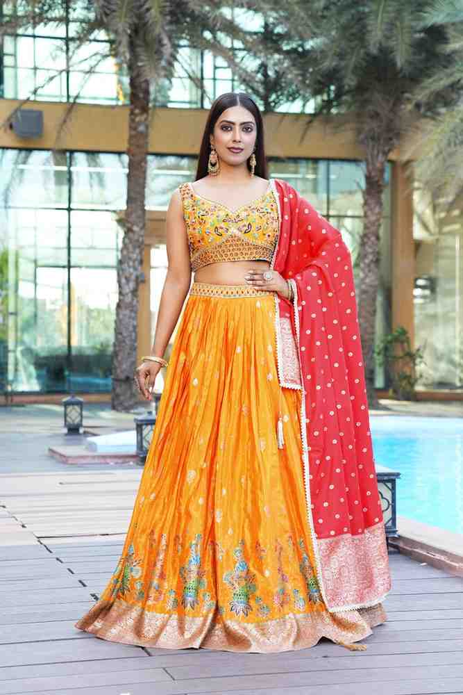 Dark Yellow color Zari Thread Embroidery work Designer Lehenga Choli for Any Function BL1462