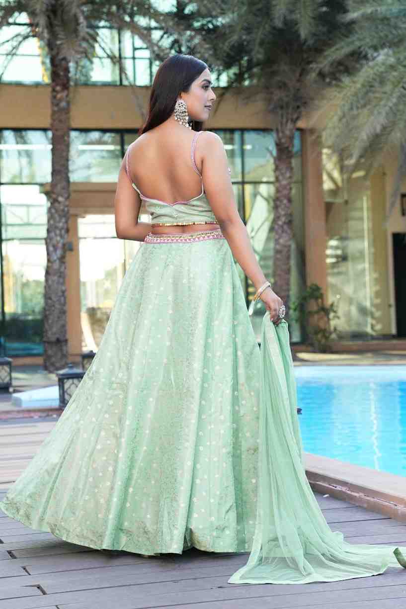 Green color Thread Embroidery work Designer Lehenga Choli for Any Function BL1465