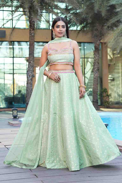 Green color Thread Embroidery work Designer Lehenga Choli for Any Function BL1465