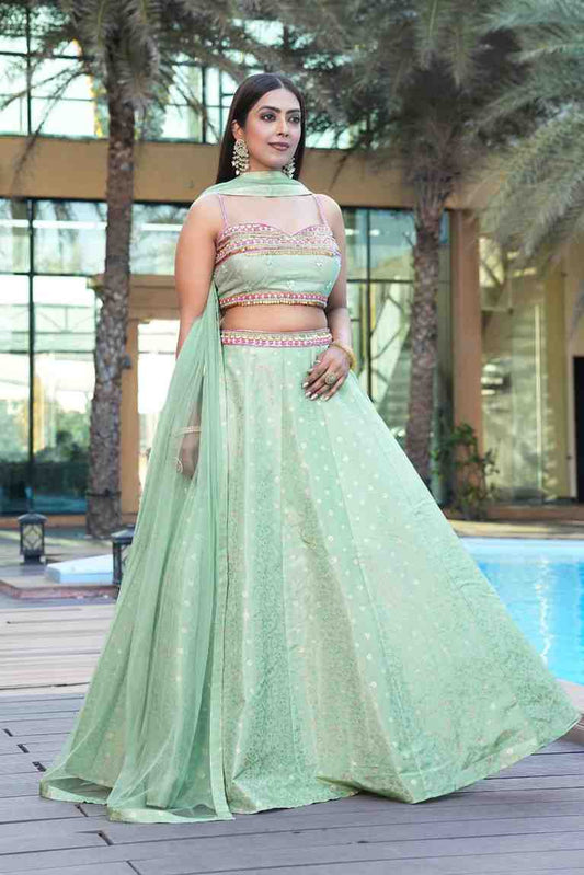 Green color Thread Embroidery work Designer Lehenga Choli for Any Function BL1465