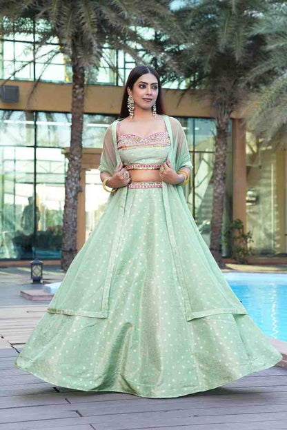 Green color Thread Embroidery work Designer Lehenga Choli for Any Function BL1465