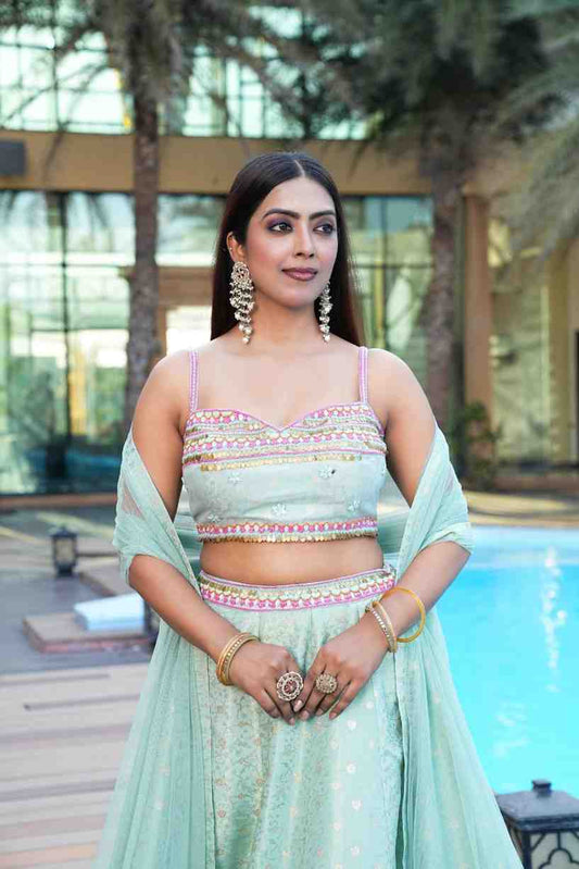 Green color Thread Embroidery work Designer Lehenga Choli for Any Function BL1465