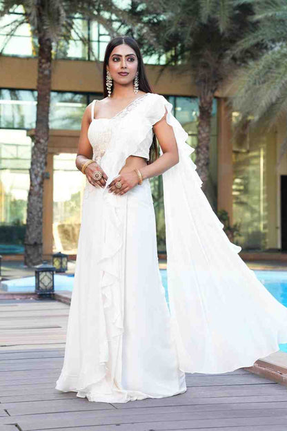 White color Embroidery & Sequence work Designer Lehenga Choli for Wedding Function BL1474