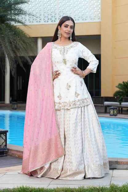 Pink white color Sequence Embroidery work Designer Lehenga Choli for Wedding Function BL1425