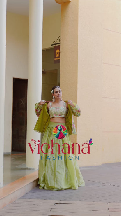Parrot Green color Sequence Thread work Designer Wedding Lehenga Choli For Wedding Function BL1487