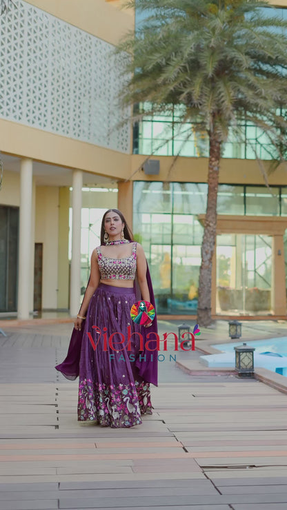 Dark Purple color Sequence Embroidery work Designer Lehenga Choli for Wedding Function BL1413