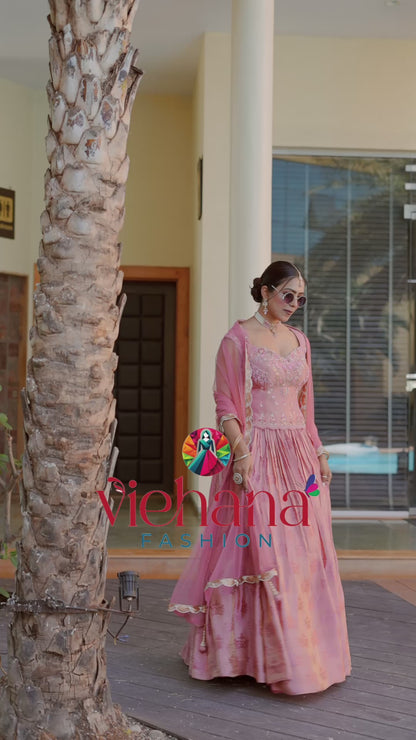 Pink Peach color Sequence & Thread Embroidery work Designer Lehenga Choli for Wedding Function BL1396